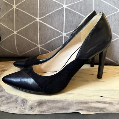 Туфли-лодочки NINE WEST размер 9 М черные кожаные двухцветные 4 дюйма на каблуках Stiletto Classic CAVIER - Изображение 1 из 4