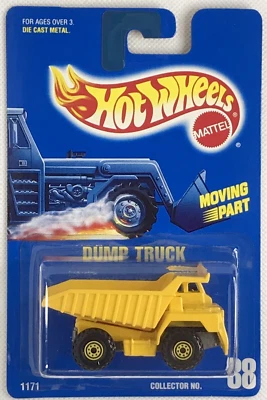 1991 Hot Wheels Blue Card Main Line Cat Dump Truck Yellow CT Wheels #38 1171 - Image 1 of 2