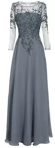 SPANDEX formelles DURCHSICHTIGES Stickerei Perlen Oberteil langes Abendkleid Abschlussballkleid - Bild 1 von 7