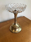 Antique German Lead Crystal & Brass Footed Tazza Compote Bowl Hollywood Regency