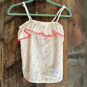 Nautica Girls Shirt Blouse Size M (8/10) Spaghetti Strap White Neon Palm Trees - Picture 1 of 6