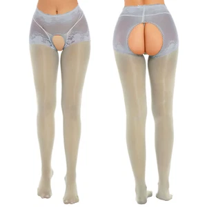 Women See-Through Crochless Pantyhose Glossy Lace Stockings Stretchy Lingerie - Picture 1 of 132