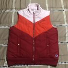 Champion Puffer Vest Women M 40 Pink Red Strip Polyester Outdoor Hiking Lined