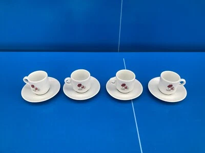 CAFES FOLLIET LOT DE 4 TASSES A CAFE SOUCOUPES BAR BISTROT EXPRESSO PORCELAINE - Photo 1/4