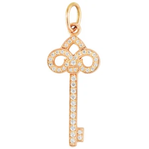 AUTH TIFFANY & CO. FLEUR DE LIS PENDANT TOP DIAMOND K18 ROSE GOLD 22X10MM F/S - Picture 1 of 6