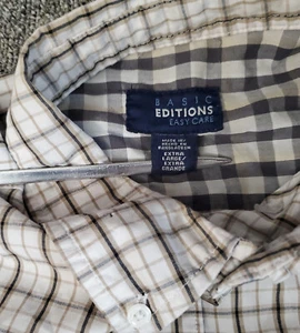 Striped Vintage Short Sleeve Button Up Mens XL Shirt Beige White Black Plaid - Picture 1 of 6