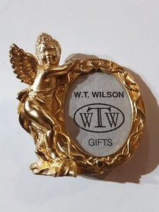 W.T. Wilson Gold color Angel Cherub  Picture Frame 2.5" tall - Picture 1 of 6