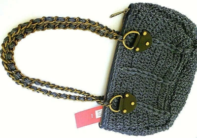NWT Gap Jeans Purse Hand Bag Knit Woven Chain Straps 1969 Zip Top Blue Boho Hip - Image 1 of 4