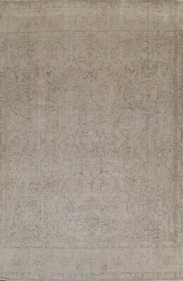 Antigua alfombra de área Tebriz silenciada anudada a mano 8x11 envejecida uniformemente baja de lana Foto 1 de 4