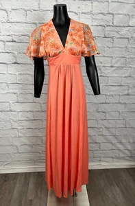 Maxi abito donna Terri Juniors California cravatta schiena arancione floreale taglia 11 nuovo con etichetta - Foto 1 di 7