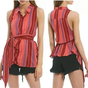 $78 NWT Free People Mackenzie Wrap Button-Up Sleeveless Top Floral Combo Large - Picture 1 of 12