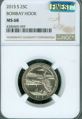 2015 S BOMBAY HOOK QUARTER NGC MS68 PQ MAC FINEST MAC SPOTLESS * - Image 1 of 2