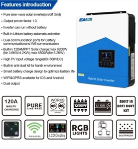 6.2KW Solar Inverter Hybrid Off Grid 60V-500VAC MPPT Wifi Dual Output UK-Stock - Picture 1 of 15