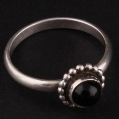 Anel esterlina Georg Jensen # 9B com ágata preta/ônix. Design: o próprio GJ. - Imagem 1 de 4