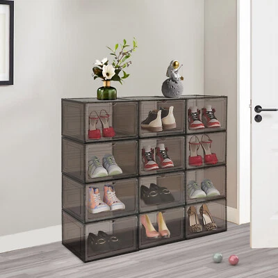 12 * Shoe Boxes Shoe Display Cases Black Brown Shoe Organizer Container Acrylic - Image 1 of 4