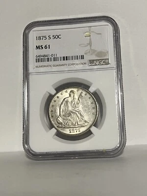 1875-S ~ Seated Liberty 50c ~ NGC MS61 ~ Looks MS63 ~ Blast White BLAZING Luster - Image 1 of 2