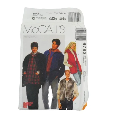 McCalls 6792 Unisex Unlined Jacket Vest Sewing Pattern Size XL Uncut Hood Zipper - Image 1 of 4