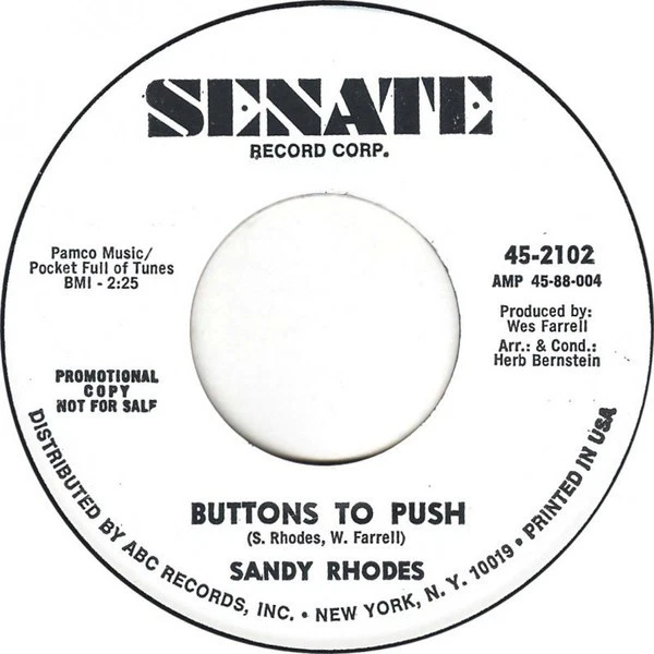Sandra Rhodes - Buttons To Push (7") (Near Mint (NM or M-)) - 1823854975 - Image 1 of 1