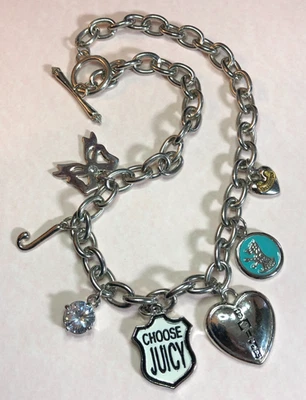 Juicy Couture Silver Charm Necklace VnTG Y2K Heart Bow J Scottie Dog Toggle 7949 - Image 1 of 4