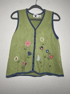 Hartstrings Vintage 90’s Y2K Floral Green Sweater Vest Size Girls 14/16 - Picture 1 of 6