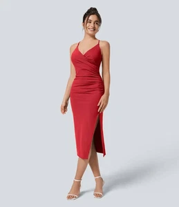 NWT HALARA SoftlyZero Airy Crossover Ruched Lace Up Bodycon Cool Touch Dress siz - Foto 1 di 7