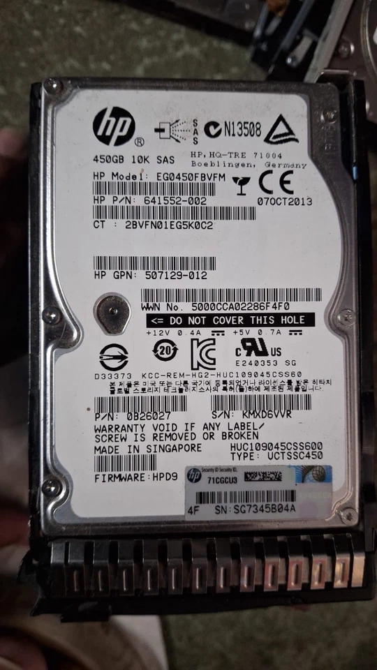 HP 450GB 2.5" SAS 10K 6GB/s HDD EG0450FBVFM 641552-002 507129-012 - Image 1 of 1