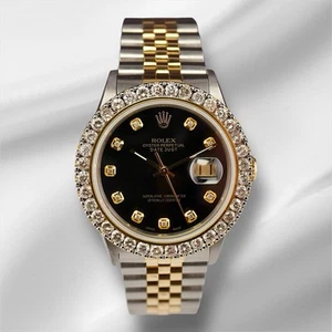 Rolex Mens Datejust 36mm 18k Yellow Gold & Steel ICED 2.25ct Diamonds Black Dial - Picture 1 of 11