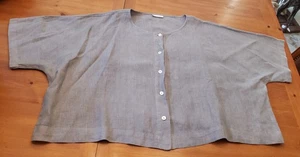 Damen Bryn Walker grau kurz Slv OVERSIZE Leinen Knopfleiste hergestellt in den USA, Größe M - Bild 1 von 2