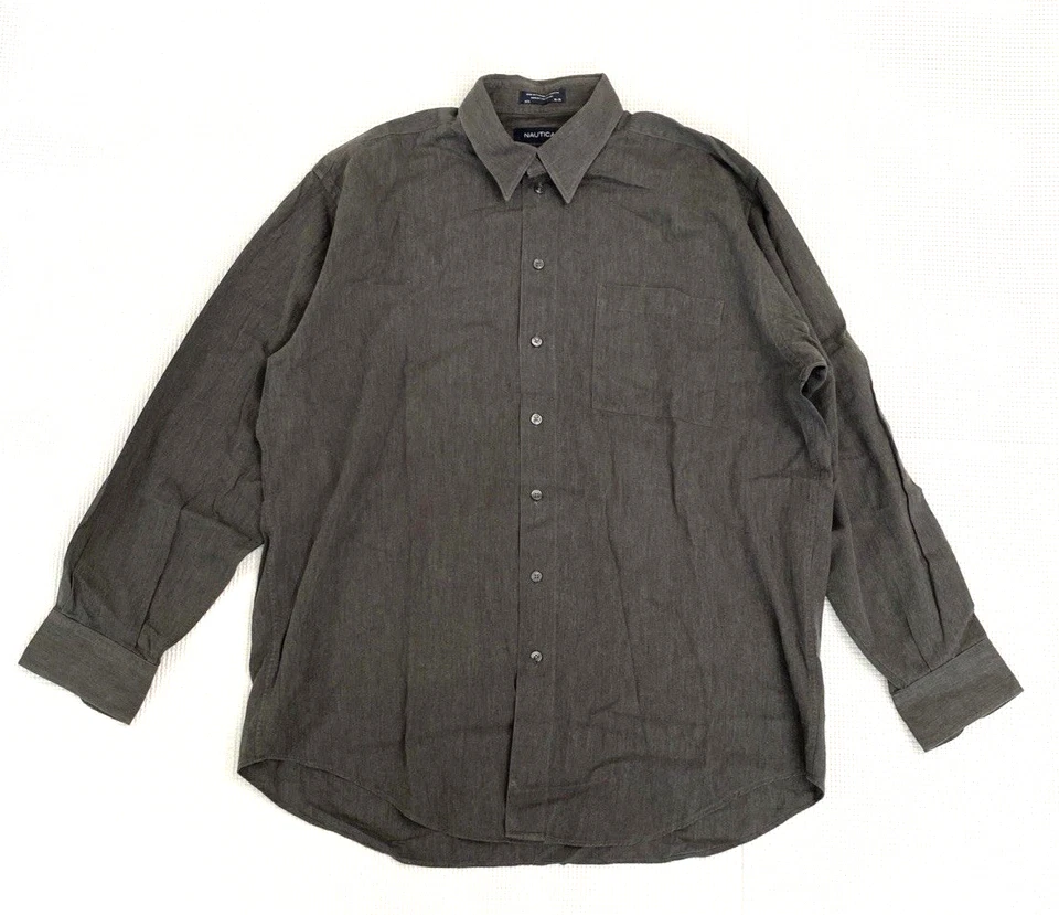 Nautica Shirt Mens 16.5 34/35 Dark Gray Button Up Heather Twill Dressy Casual - Image 1 of 4