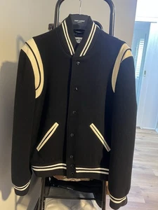 HEDI SLIMANE X SAINT LAURENT PARIS BLACK/OFF-WHITE FW13 WOOL TEDDY JACKET - IT50 - Picture 1 of 10