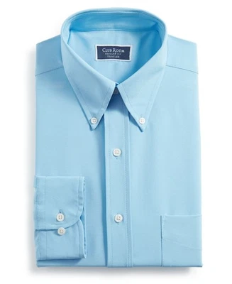Club Room Traveler Dress Shirt Men's Blue Regular Fit Button-Down Formal FTS338 - Image 1 of 4