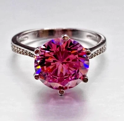 Сертифицированное кольцо с натуральным розовым бриллиантом круглой формы 5 карат с отделкой белым золотом VVS1 - Изображение 1 из 4