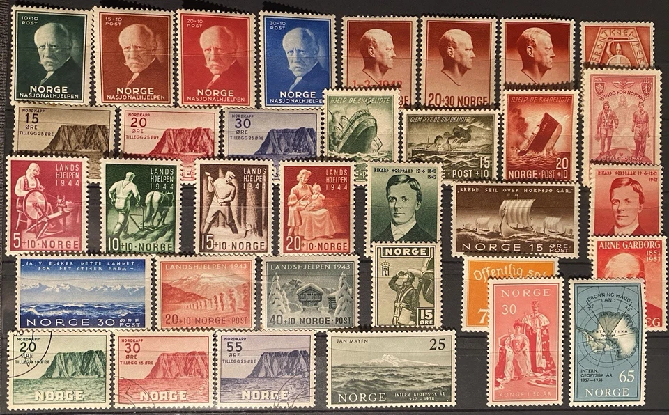 Лот марок Норвегии приблизительный год 1940-1958 как новые с легкой наклейкой - Изображение 1 из 1