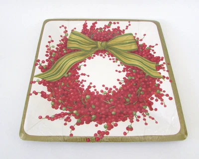 Juego de 16 platos de papel Caspari Christmas Berries & Bows Guirnalda Karen Kluglein 2 10" Foto 1 de 4