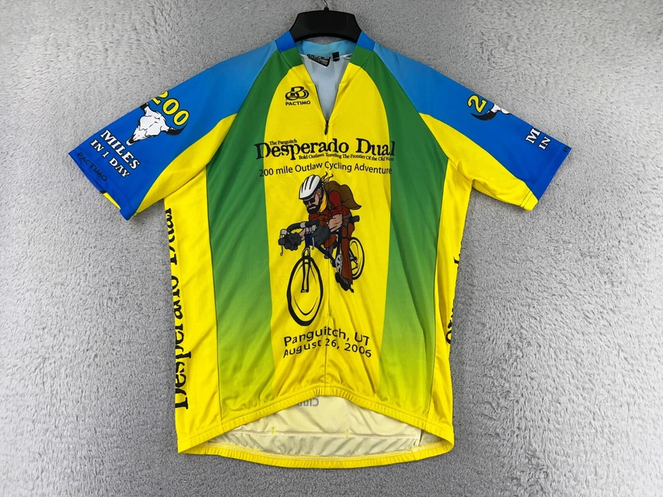 Camiseta deportiva de ciclismo vintage Pactimo adulto grande amarilla 1/2 cremallera Desperado doble Utah Foto 1 de 4
