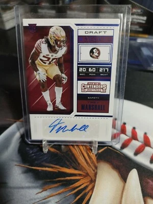 Trey Marshall Auto 2018 Contenders Draft Picks Blue Foil Rookie Auto Seminoles - Image 1 of 2