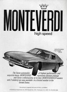 1969 Monteverdi High Speed 375 S Swiss Car Original Rare Print Ad - Picture 1 of 1