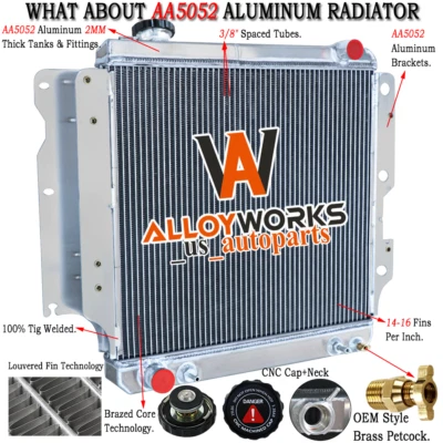 3 Rows Aluminum Radiator For 1987-2006 1990 Jeep Wrangler TJ YJ 2.4/2.5/4.0/4.2L - Image 1 of 4