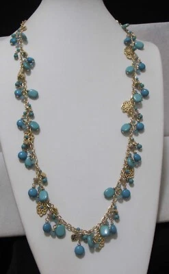 Золотистое ожерелье с подвесками из искусственной бирюзы и филиграни CHAPS 34 дюйма - Изображение 1 из 4