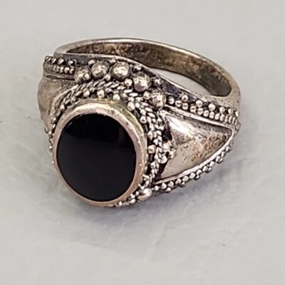 Anillo de ónix MWS plata de ley 925 ovalado bisel negro conjunto Tailandia MWS talla 7 Foto 1 de 4