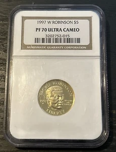 JACKIE ROBINSON 1997 W PF 70 $5 DOLLAR GOLD COMMEMORATIVE COIN NGC ULTRA CAMEO - Picture 1 of 2