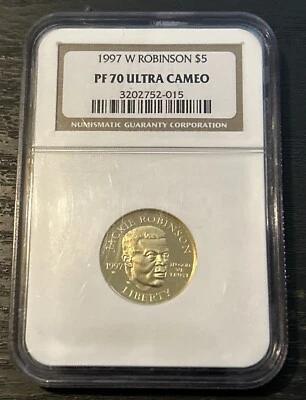 JACKIE ROBINSON 1997 W PF 70 $5 DOLLAR GOLD COMMEMORATIVE COIN NGC ULTRA CAMEO - Image 1 of 2