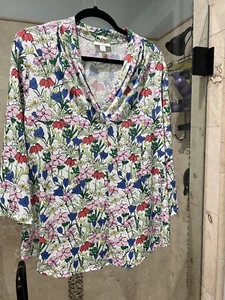 Charter Club womens White Floral  jersey knit pullover tunic 3/4 sleeves size XL - Picture 1 of 8