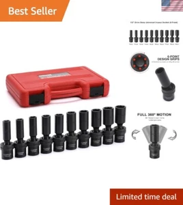 10 PCS 1/2" Drive Deep Universal Impact Socket Set, Metric,10-19mm - Picture 1 of 9