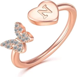 Initial Rings for Women Girls Stackable Butterfly Initial Letter Rings Adjustabl - Picture 1 of 7