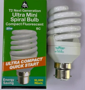 1x 20W (=100W) BELL CFL T2 Mini Spiral Low Energy Light Bulbs 2700K B22 BC Lamp - Picture 1 of 4