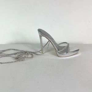 Aldo NWOB Women Izabella Rhinestone Embellished Strappy Heeled Sandal Silver 10 - Picture 1 of 13