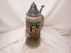 Vintage- Beer Stein- From Western Germany Tall 11.5"! Great pewter lid! - Picture 1 of 9