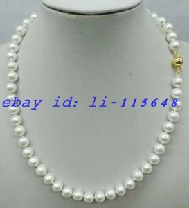 Charming 8mm White Round Shell Pearl Round Beads Necklace 20" Birthday Gift Girl - Imagen 1 de 6
