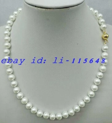 Charming 8mm White Round Shell Pearl Round Beads Necklace 20" Birthday Gift Girl - Image 1 of 4